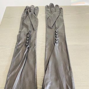 Long black leather opera length gloves